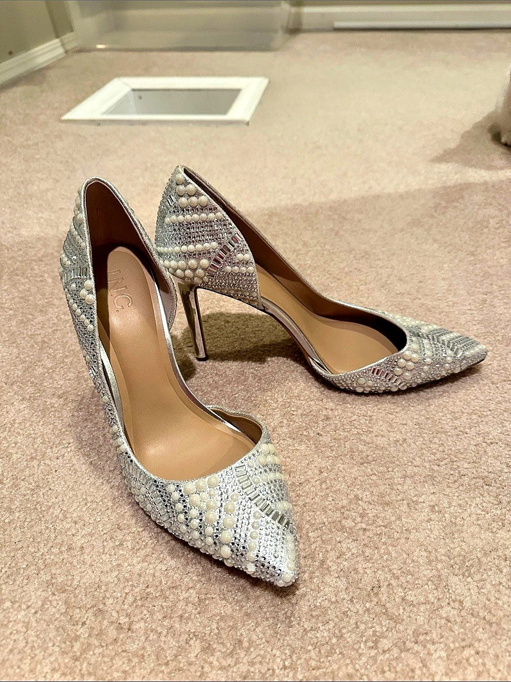 INC International Concepts Embellished Pointed-Toe Heels Silver